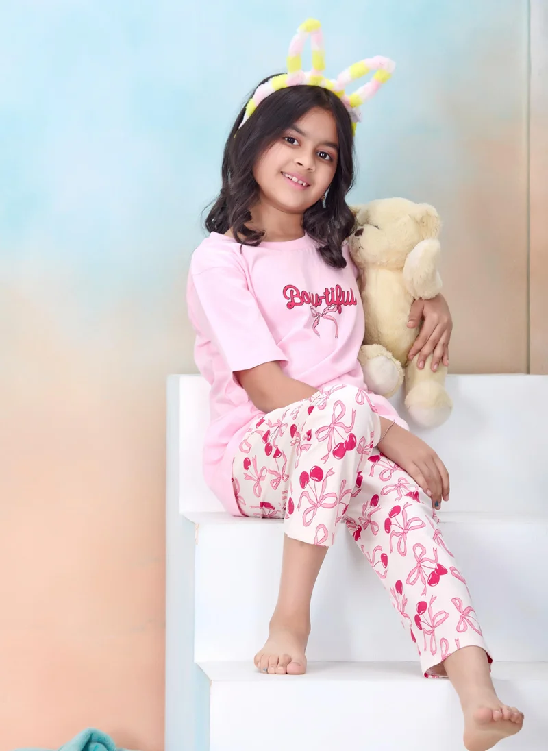 Artemea  Bow-tiful , Bow print Girls Premium Pajama set (2pc set -Top & Bottom) for Women | Best Price UAE